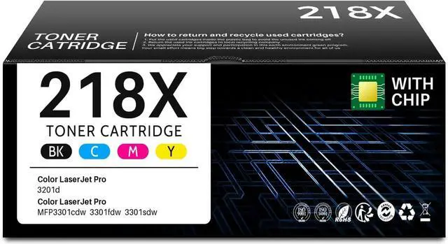 Main image of 218X Toner Cartridges 4 Pack with Chip for HP Color LaserJet Pro 3301 3201 | for HP Color LaserJet Pro 3201dw, MFP 3301fdw, 3301cdw, 3301sdw, 3301, 3201 series printers for HP 218X