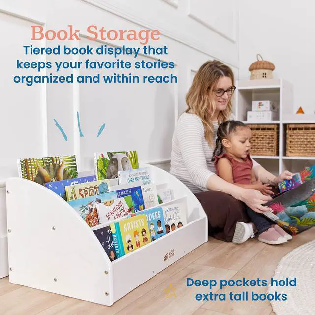 Alt view image 3 of 7 - Forward-Facing Wooden Toddler Book Display, Beginner Bookshelf, White Wash