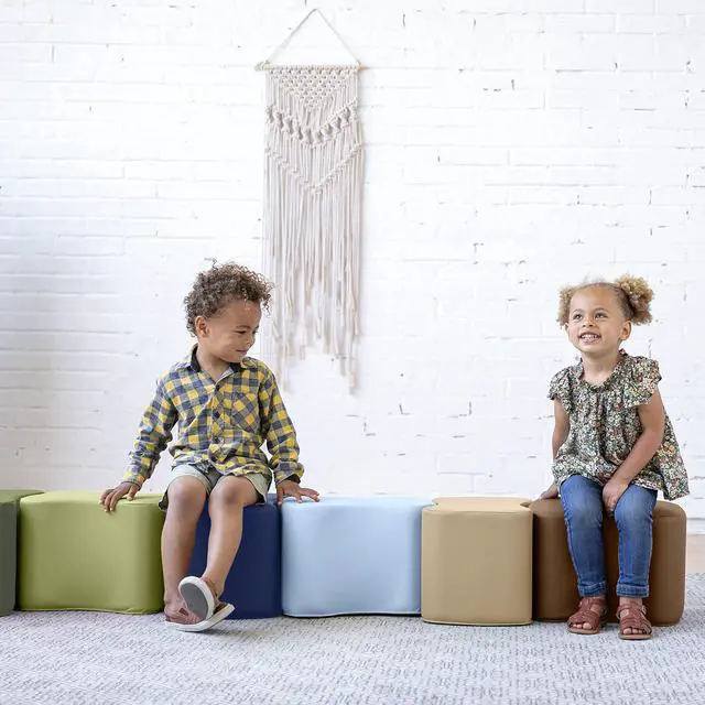 Alt view image 2 of 7 - SoftZone Toddler Modular Stool Seating Set, Classroom Furniture, Earthtone, 6-Piece