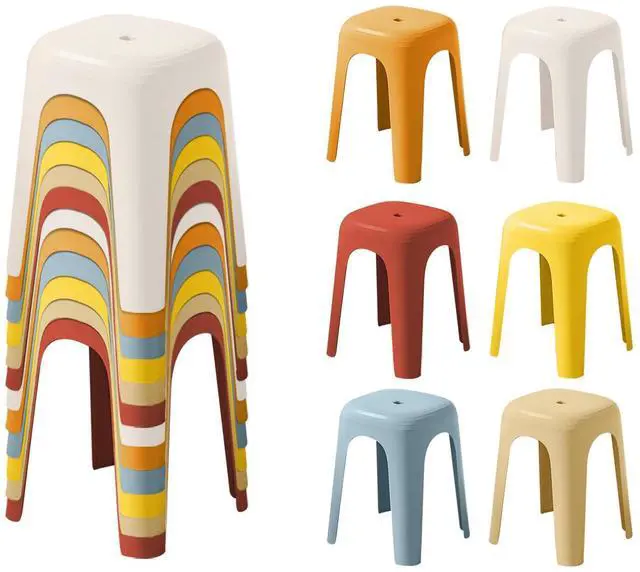 Main image of 12 Pack School Plastic Stackable Stools, 18.1 Inch Height Colorful Nesting Stools, Portable Backless Stool for Classroom Students, Flexible Seating Chairs for School Home Office