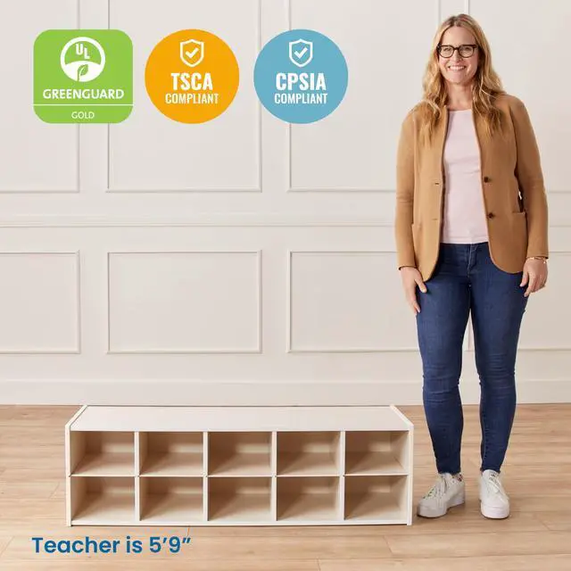 Alt view image 6 of 7 - Streamline 10 Cubby Tray Storage Cabinet, 2x5, Classroom Furniture, White Wash