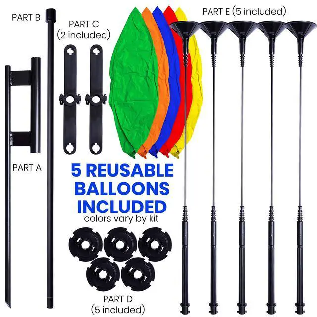 Alt view image 5 of 7 - Reusable Balloon Cluster Kit with Ground Spike and Pole, Car Dealership Advertising Balloons, 5 Multi-Color Balloons