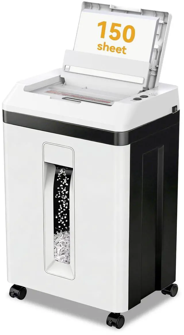 Main image of 150-Sheet Auto Feed Paper Shredder with Wheels, Heavy Duty Cross-Cut Shredder for Home Office, Quiet Automatic Document Shredder High Security White