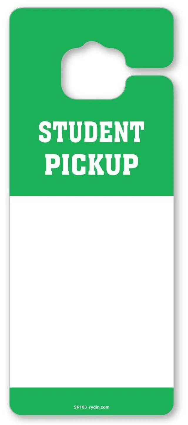 Main image of 3.25W x 8H Student Pickup Safe Dismissal Thick Rearview Mirror Hang Tags (Pack of 50) Vehicle Hang Tags Car Hang Tags for Schools, Daycares, After School Programs and More (Green)