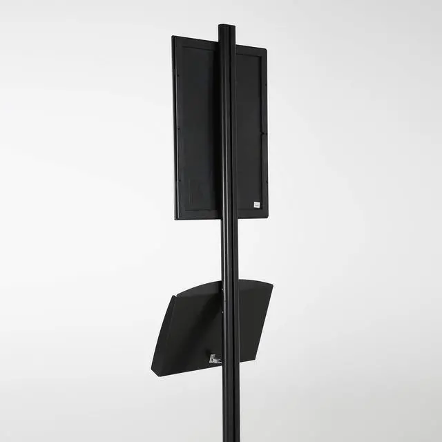 Alt view image 3 of 7 - Free Standing Aluminum Display Stand Single Sided Document Brochure Sign Holder Front Loading Portrait Landscape Black Snap Frame 1x(11x17) and Metal Tray Shelf 2x(5.5x8.5) Inch Capacity