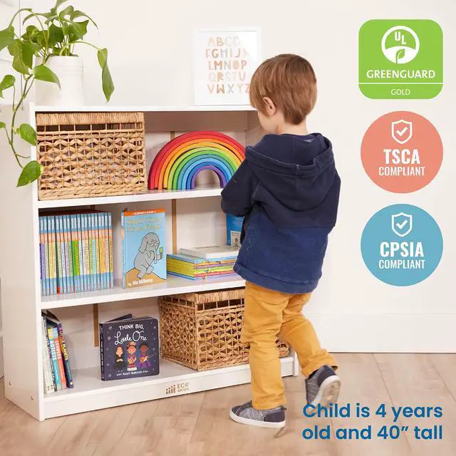 Alt view image 5 of 7 - Classic Wooden Bookcase with Adjustable Shelves, 36in, Classroom Bookshelf, White Wash