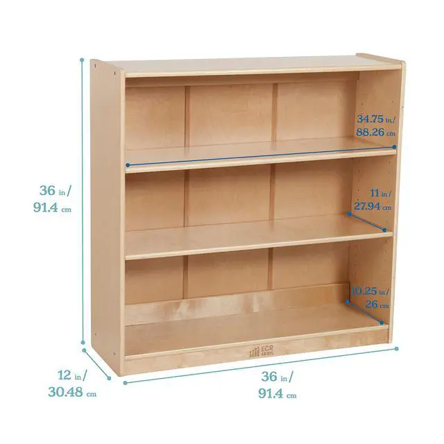 Alt view image 3 of 7 - Classic Wooden Bookcase with Adjustable Shelves, 36in, Classroom Bookshelf, Natural