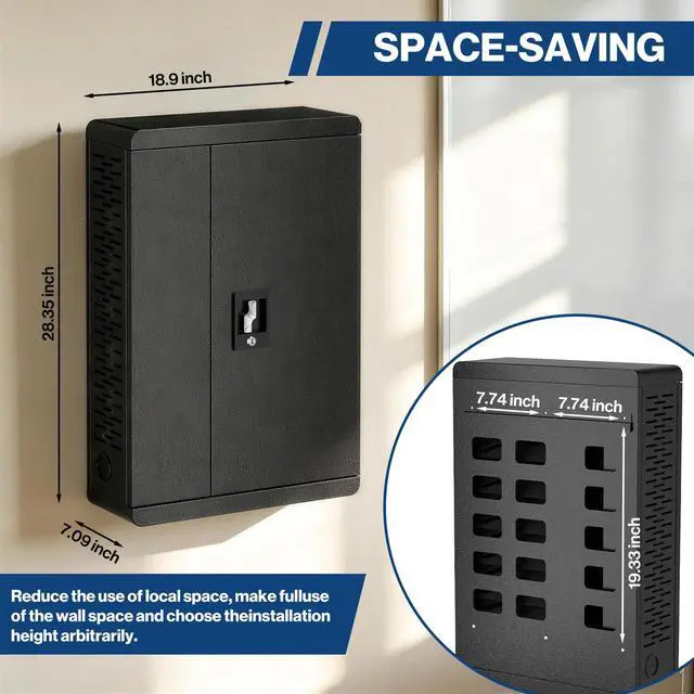 Alt view image 2 of 7 - 12 Devices Wall Mount Locking Charging Cabinet | for iPads Up to 11-inch Screen, iPad Charging Station for Classroom Office Hospital, Locking Security Cabinet Charges