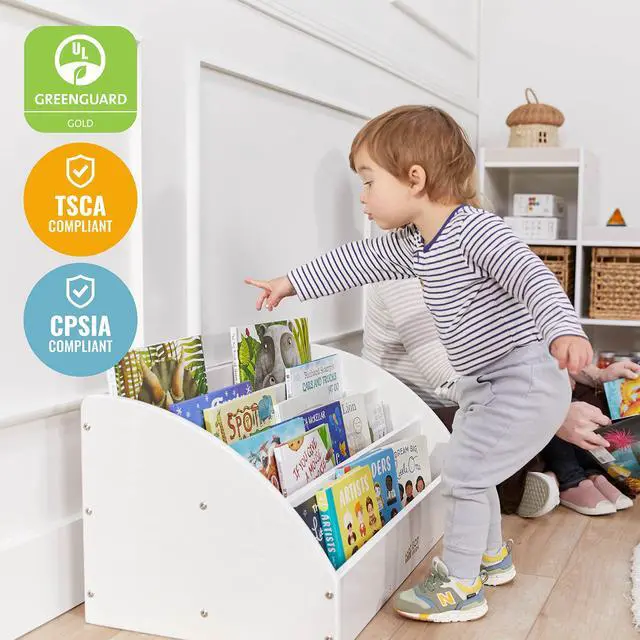 Alt view image 5 of 7 - Forward-Facing Wooden Toddler Book Display, Beginner Bookshelf, White Wash