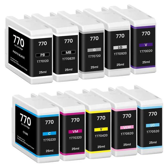 Alt view image 2 of 7 - Remanufactured T770 770 Ink Cartridges P700 Ink Cartridge 10-Colors | T770020 T770120 T770220 T770320 T770420 T770520 T770620 T770720 T770820 T770920 Ink Cartridge for SureColor SC-P700