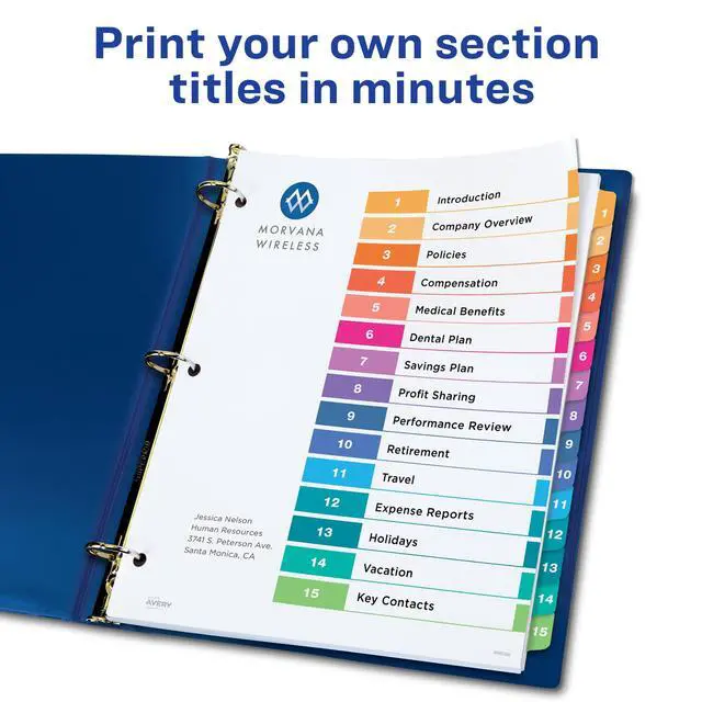 Alt view image 2 of 7 - 15 Tab Dividers for 3 Ring Binders,Customizable Table of Contents,Multicolor Tabs,6 Sets (11197),(Pack of 6)