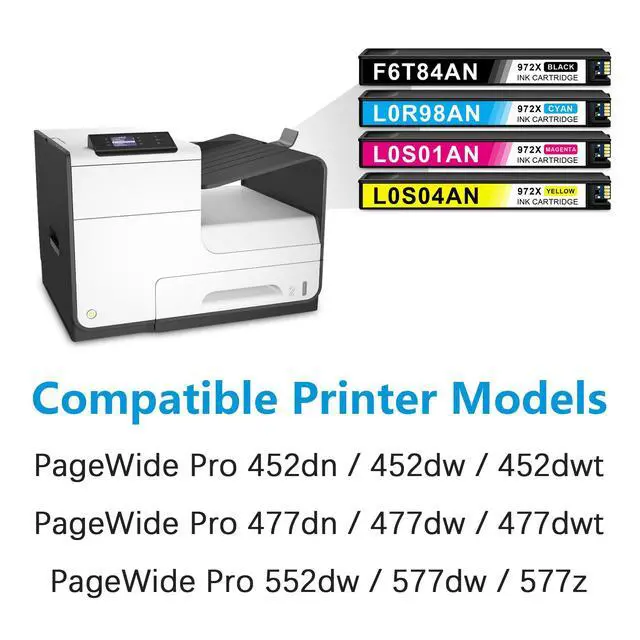 Alt view image 2 of 7 - 972X Ink Cartridges High Yield for PageWide Pro 452dn 452dw 452dwt 477dn 477dw 477dwt 552dw 577dw 577z Printer Ink Replacement for HP972X Ink Cartridge 972A 972X Black Cyan Magenta Yellow (4-Pack)