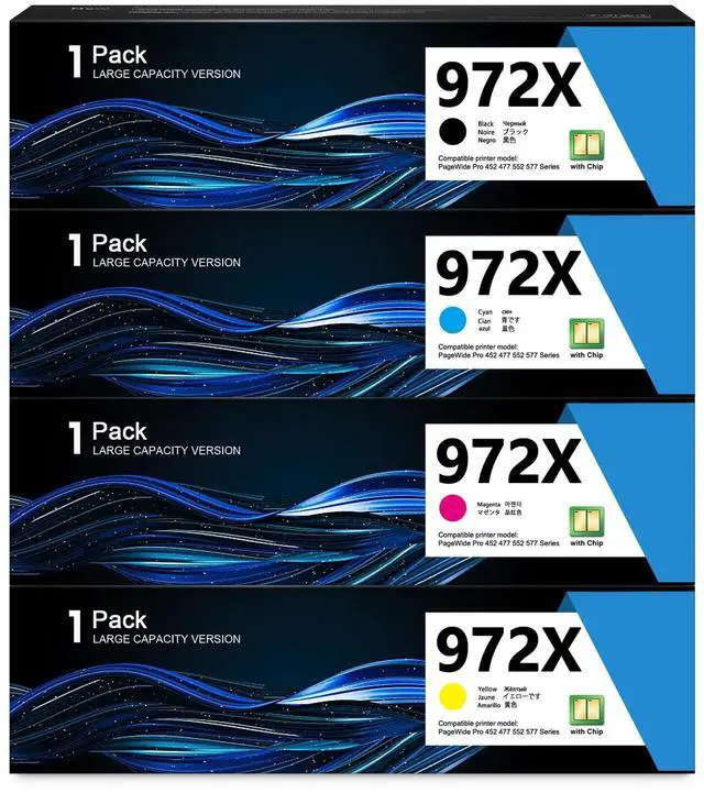 Main image of 972X Ink Cartridges High Yield for PageWide Pro 452dn 452dw 452dwt 477dn 477dw 477dwt 552dw 577dw 577z Printer Ink Replacement for HP972X Ink Cartridge 972A 972X Black Cyan Magenta Yellow (4-Pack)