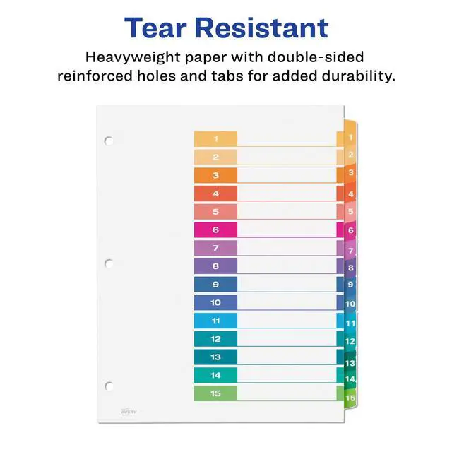 Alt view image 5 of 7 - 15 Tab Dividers for 3 Ring Binders,Customizable Table of Contents,Multicolor Tabs,6 Sets (11197),(Pack of 6)