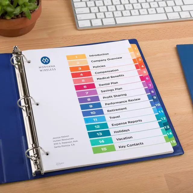 Alt view image 6 of 7 - 15 Tab Dividers for 3 Ring Binders,Customizable Table of Contents,Multicolor Tabs,6 Sets (11197),(Pack of 6)