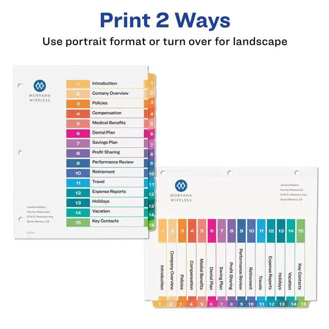 Alt view image 3 of 7 - 15 Tab Dividers for 3 Ring Binders,Customizable Table of Contents,Multicolor Tabs,6 Sets (11197),(Pack of 6)