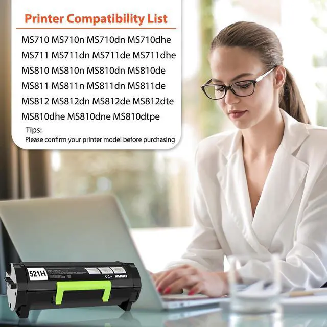 Alt view image 2 of 5 - 52D1H00 521H Toner Cartridge Compatible for Lexmark MS810 Toner MS810n MS810dn MS810de MS811 MS811n MS811dn MS811dtn MS812 MS812dn MS812de MS710 MS710n MS711 MS711dn Printer High Yield 25,000 Pgs 2pk