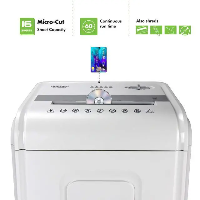 Alt view image 2 of 7 - Heavy Duty High Security 16-Sheet Micro-Cut Shredder/Anti-Jam/60 Min Run Time/ 7-Gallon Pullout Basket and Casters, AU1680MA