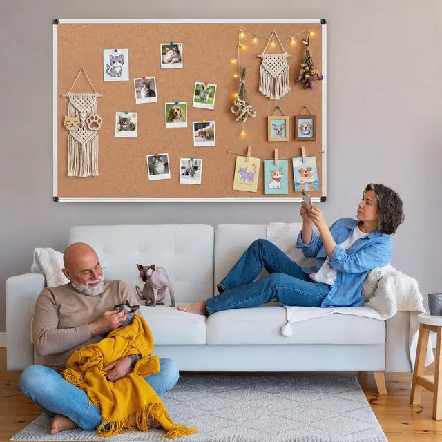 Alt view image 7 of 7 - Large Cork Bulletin Board 60" X 48", Silver Aluminum Framed Corkboard for Wall, Wall Mounted Notice Pin Board with Push Pins for School, Home & Office - 5' x 4' Corkboard