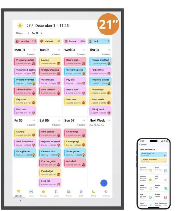 Main image of Digital Calendar 21.5 Inch Touch Screen, Electronic Wall Calendar Chore Chart for Family Monthly/Weekly Planner, Interactive Display for Home Organization, Desk Mount Included - Black