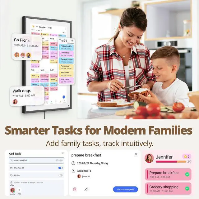 Alt view image 6 of 7 - Digital Calendar 21.5 Inch Touch Screen, Electronic Wall Calendar Chore Chart for Family Monthly/Weekly Planner, Interactive Display for Home Organization, Desk Mount Included - Black