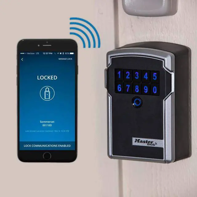 Alt view image 6 of 7 - Digital Lock Box for Keys with Code, Electronic Wall Mount Key Safe with Bluetooth Connection to iOS/Android App and Sharable Keypad Codes, 3-1/4 Inches Wide, 5441EC