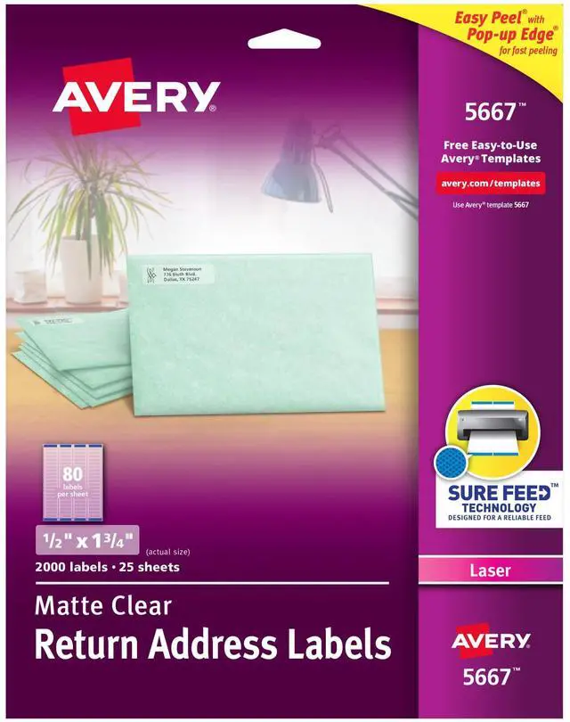 Main image of Matte Clear Return Address Labels, Sure Feed Technology, Laser, 1/2" x 1-3/4", 2,000 Labels, 5 Packs (5667)