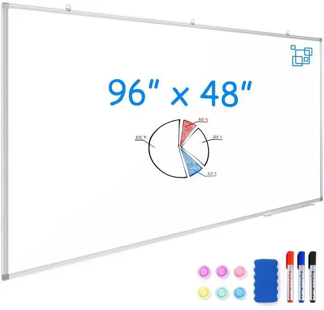 Main image of Large Dry Erase Board 96 x 48 Inch, Magnetic White Board Dry Erase for Wall 8' x 4' Wall-Mounted Aluminum Frame Presentation Marker Board with a Long Pen Tray for Classroom, Office & Home