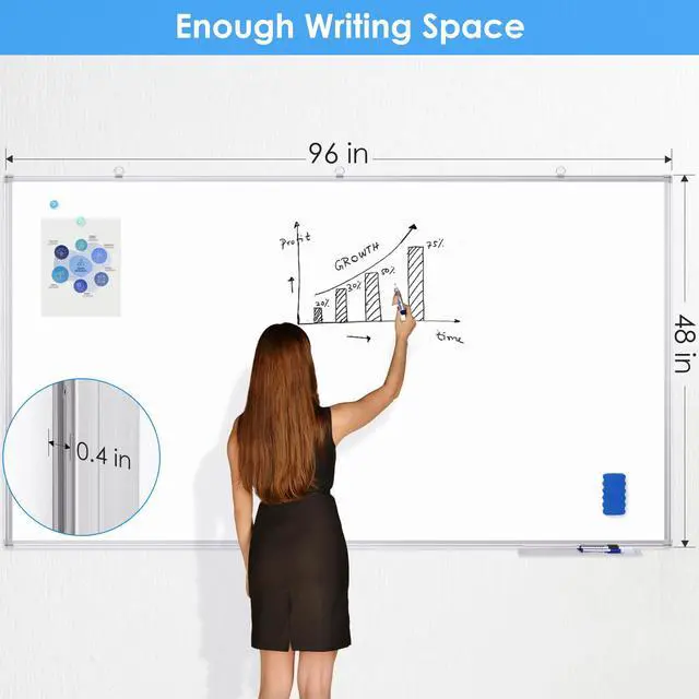 Alt view image 2 of 7 - Large Dry Erase Board 96 x 48 Inch, Magnetic White Board Dry Erase for Wall 8' x 4' Wall-Mounted Aluminum Frame Presentation Marker Board with a Long Pen Tray for Classroom, Office & Home