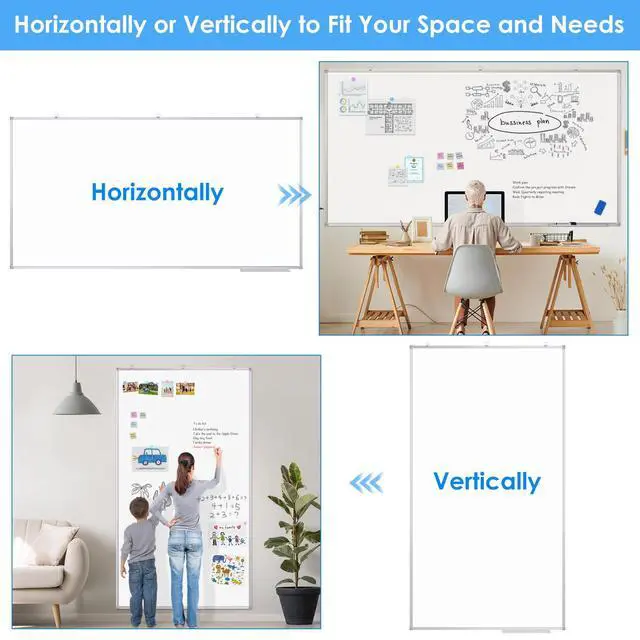 Alt view image 4 of 7 - Large Dry Erase Board 96 x 48 Inch, Magnetic White Board Dry Erase for Wall 8' x 4' Wall-Mounted Aluminum Frame Presentation Marker Board with a Long Pen Tray for Classroom, Office & Home