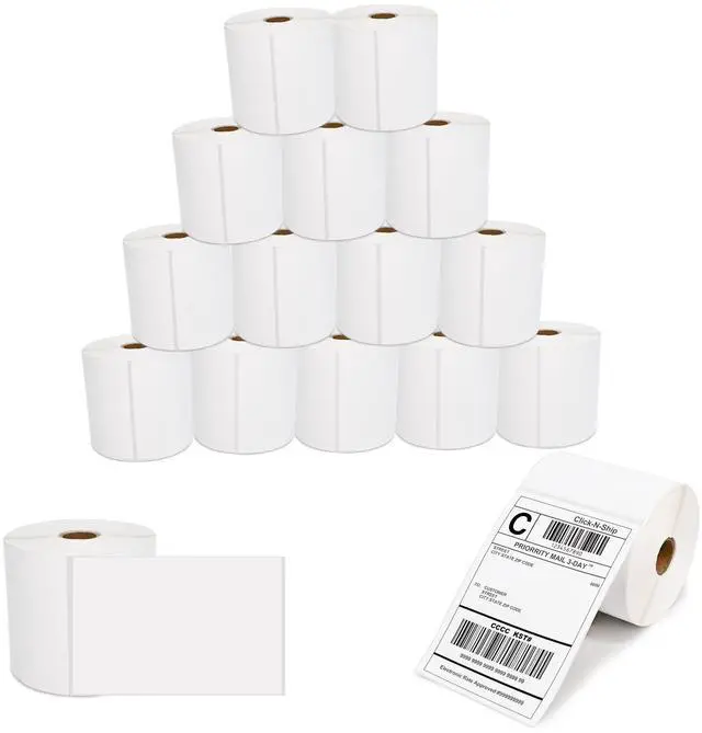 Main image of 16 Rolls 4" x 6" Direct Blank Thermal Shipping Labels with 450 per Roll - Compatible with Zebra 2844 ZP-450 ZP-500 ZP-505 (16 Rolls - 7200 Labels)