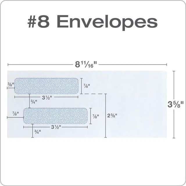 Alt view image 2 of 7 - #8 Double Window Envelopes, Self Seal Security Envelopes for QuickBooks Checks, 3 5/8" x 8 11/16", 24 lb White, 500 per Box (QUA50766) (Pack of 5)