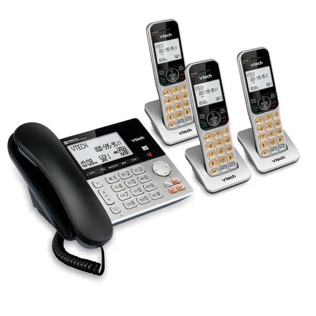 Alt view image 3 of 7 - VG208-3 DECT 6.0 3-Handset Corded/Cordless Phone System | Answering Machine, Call Blocking, Caller ID, Large Backlit Display, Silver/Black