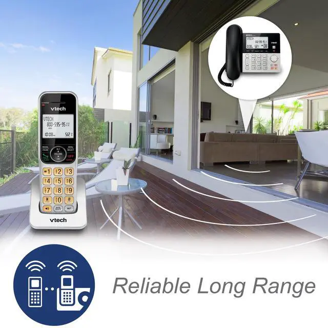 Alt view image 4 of 7 - VG208-3 DECT 6.0 3-Handset Corded/Cordless Phone System | Answering Machine, Call Blocking, Caller ID, Large Backlit Display, Silver/Black