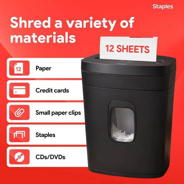 Alt view image 2 of 7 - 12-Sheet Micro-Cut Paper Shredder, High-Security, Shreds Credit Cards, for Home & Office, Anti-Jam, Black