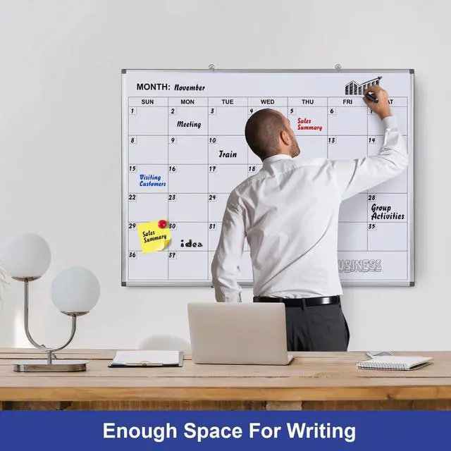 Alt view image 4 of 6 - Magnetic Monthly Calendar Whiteboard, 48 x 36 Inches Wall Planner | Magnetic dry erase monthly calendar, wall mounted, Aluminum Frame, great for scheduling at home, kitchen, office and school