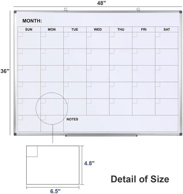 Alt view image 6 of 6 - Magnetic Monthly Calendar Whiteboard, 48 x 36 Inches Wall Planner | Magnetic dry erase monthly calendar, wall mounted, Aluminum Frame, great for scheduling at home, kitchen, office and school