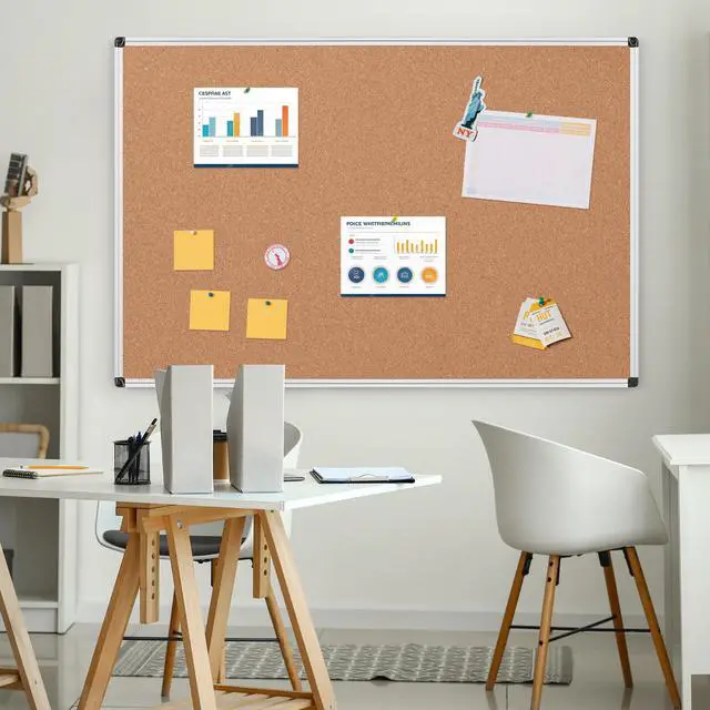 Alt view image 3 of 7 - Extra Large Cork Bulletin Board 60" X 48", Silver Aluminum Framed 5'x4' Corkboard for Wall, Wall Mounted Notice Pin Board with 18 Push Pins for School, Home & Office