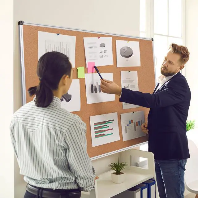 Alt view image 2 of 7 - Extra Large Cork Bulletin Board 60" X 48", Silver Aluminum Framed 5'x4' Corkboard for Wall, Wall Mounted Notice Pin Board with 18 Push Pins for School, Home & Office