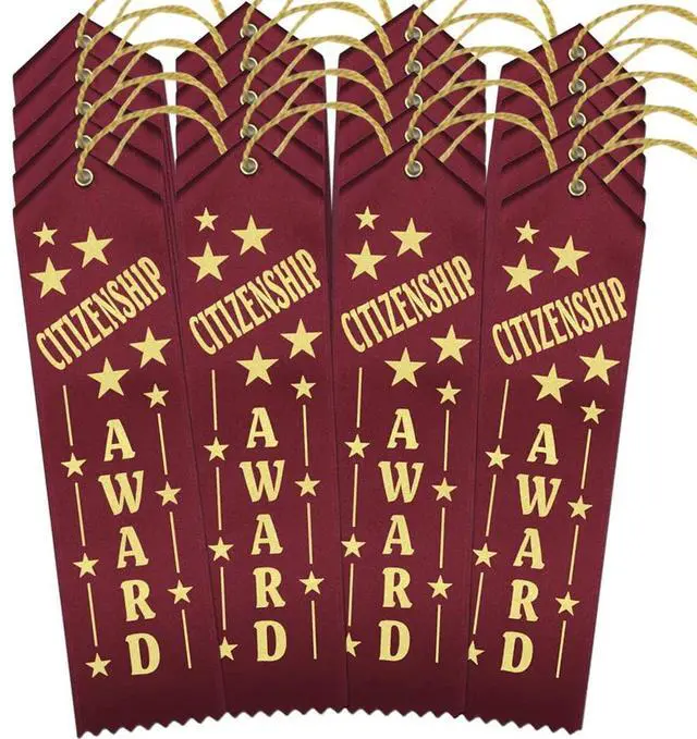 Main image of Citizenship Award Ribbons - 500 Maroon Ribbons with Card & String