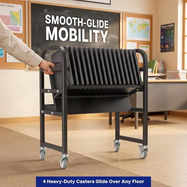 Alt view image 6 of 7 - Black 16-Bay Laptop and Tablet Open Charging Station, CART-LAPC3 | Designed for Chromebooks and More, Mobile Storage Cart, Devices up to 24 inches