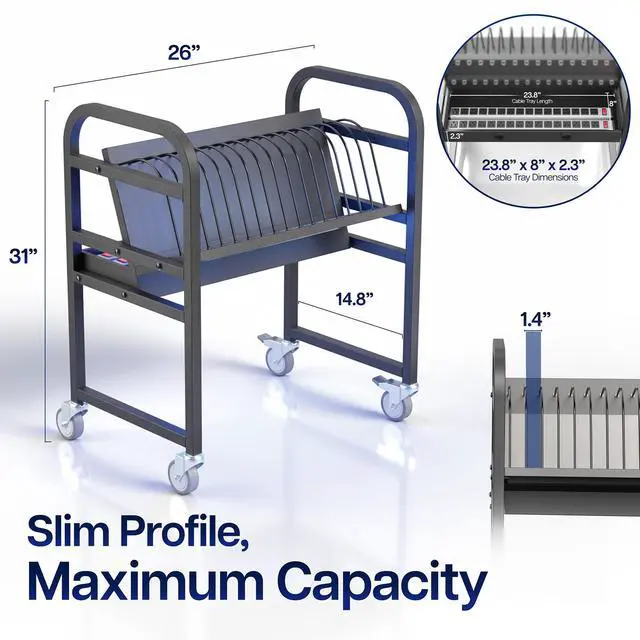 Alt view image 5 of 7 - Black 16-Bay Laptop and Tablet Open Charging Station, CART-LAPC3 | Designed for Chromebooks and More, Mobile Storage Cart, Devices up to 24 inches