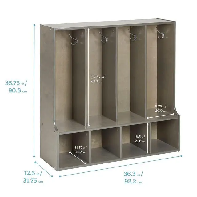 Alt view image 2 of 7 - Streamline 4-Section Toddler Coat Locker with Bench, Classroom Furniture, Grey Wash