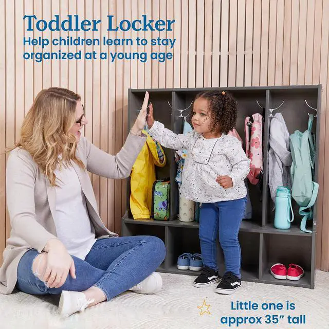 Alt view image 3 of 7 - Streamline 4-Section Toddler Coat Locker with Bench, Classroom Furniture, Grey Wash