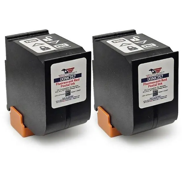 Main image of IXINK357 (2-Pack) USPS Fluorescent Red Printer Ink Cartridge | Replacement for iX-3, iX-5, iX-7, iX-7Pro Series Postage Meters Inkjet Printer Ink