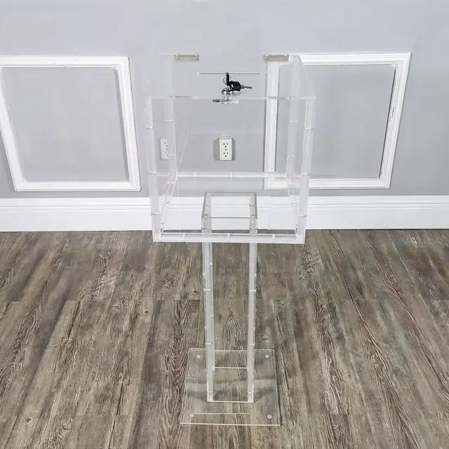 Alt view image 2 of 7 - ® Clear Plexiglass Large Floor Standing Tithing Box Offering Box Ballot Box Church Donation Box 14301