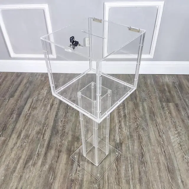 Alt view image 4 of 7 - ® Clear Plexiglass Large Floor Standing Tithing Box Offering Box Ballot Box Church Donation Box 14301