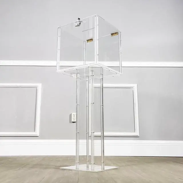 Alt view image 6 of 7 - ® Clear Plexiglass Large Floor Standing Tithing Box Offering Box Ballot Box Church Donation Box 14301