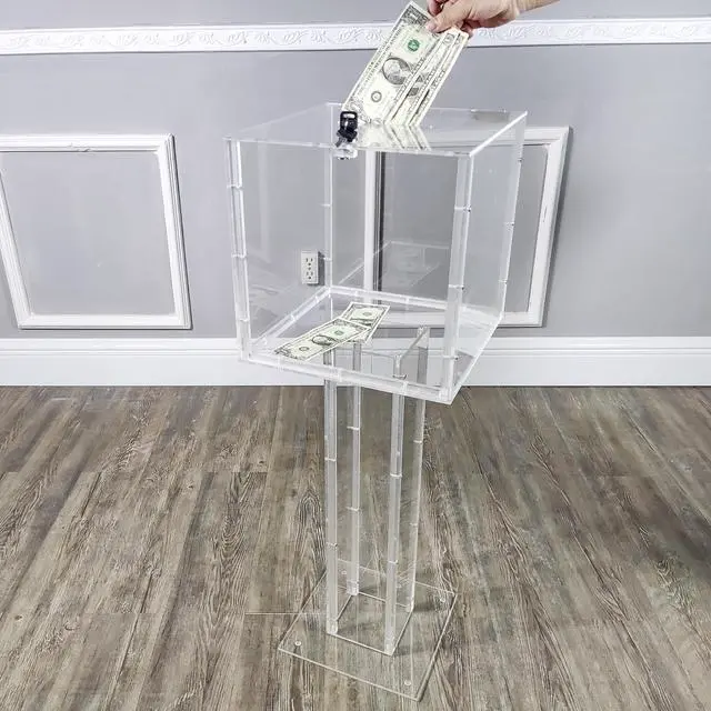 Alt view image 3 of 7 - ® Clear Plexiglass Large Floor Standing Tithing Box Offering Box Ballot Box Church Donation Box 14301