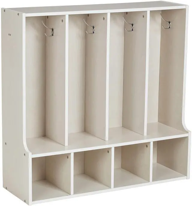 Main image of Streamline 4-Section Toddler Coat Locker with Bench, Classroom Furniture, White Wash